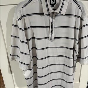 FootJoy White Polo with Black Horizontal Stripes